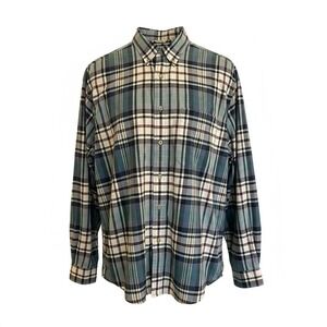 Eddie Bauer Mens Blue Green Plaid Cotton Button Down Shirt Long Sleeve L 3330
